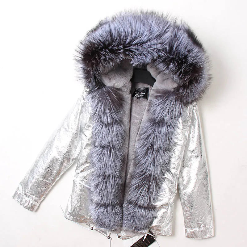 MAOMAOKONG 2025 & 2026 Real Fur Coat New Fashion Fox Fur Collar Winter Women's clothing Removable Lining Thickened Jacket Short Parka