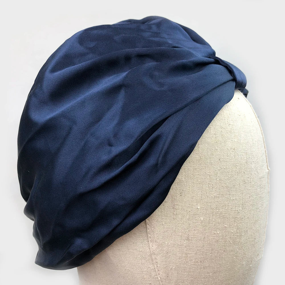 Women Sleep Hat Soft Pure Silk Charmeus Night Sleep Cap Hair Bonnet  Silk Comfortable Head Cover Wide Elastic Band Hair Loss Cap