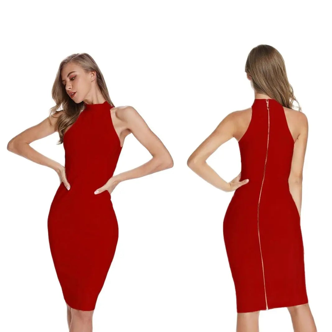 HQBORY Sexy sleeveless Vintage Black Bandage Dress Summer Women Slim Runway White Dress Bodycon Tank Turtleneck XL Vestido