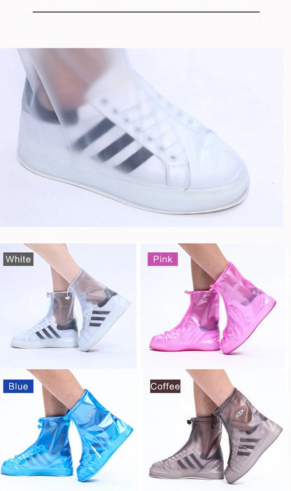 Waterproof Rain Reusable Shoes Cover Slip-resistant Zipper Rain Boots Overshoes High Quality Black Blue Blue High Shoes Cover