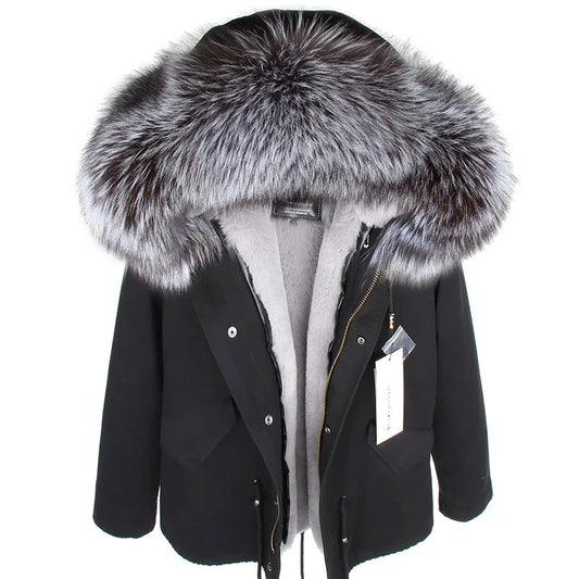 MAOMAOKONG 2025 & 2026 Real Fur Coat New Fashion Fox Fur Collar Winter Women's clothing Removable Lining Thickened Jacket Short Parka