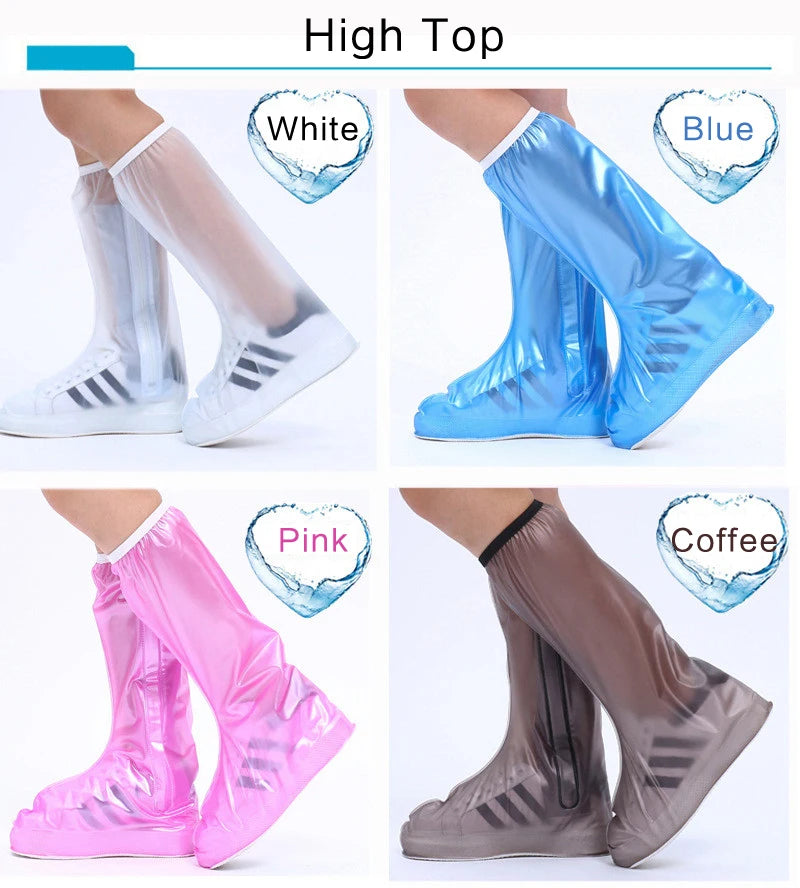 Waterproof Rain Reusable Shoes Cover Slip-resistant Zipper Rain Boots Overshoes High Quality Black Blue Blue High Shoes Cover