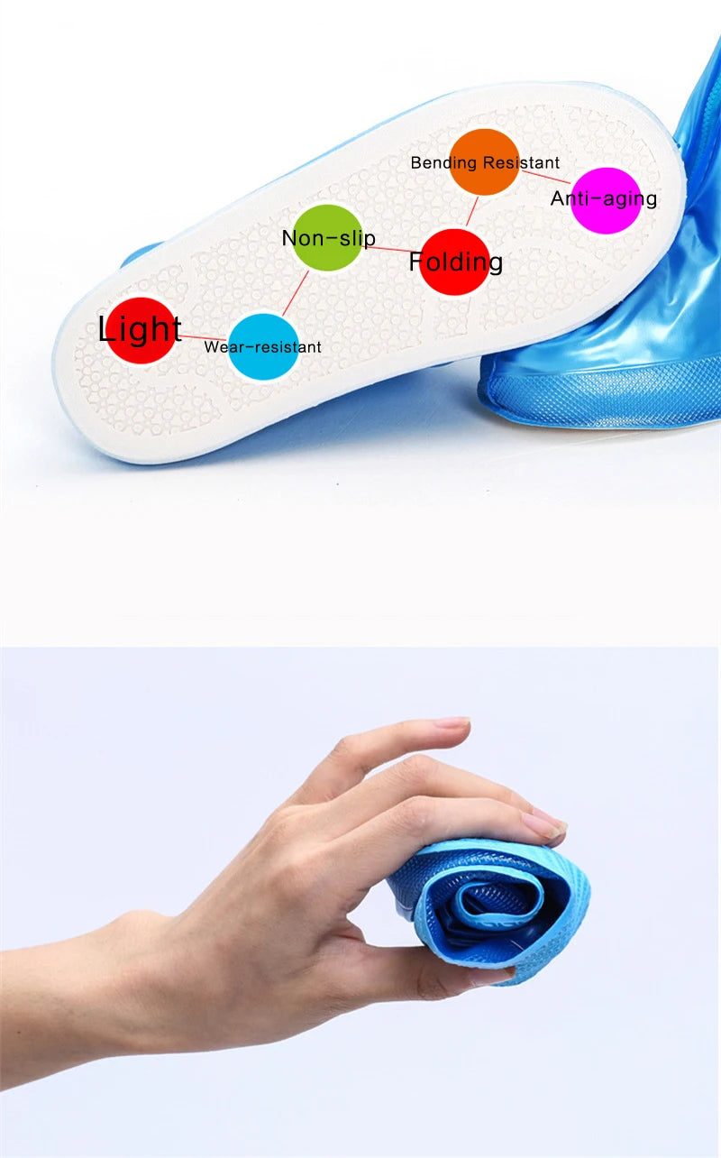 Waterproof Rain Reusable Shoes Cover Slip-resistant Zipper Rain Boots Overshoes High Quality Black Blue Blue High Shoes Cover