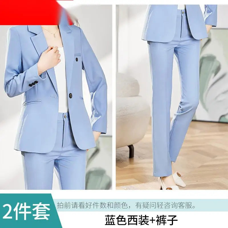 S-4XL Long Sleeved Professional Suit and Pants Formal Set Interview Sales Workwear