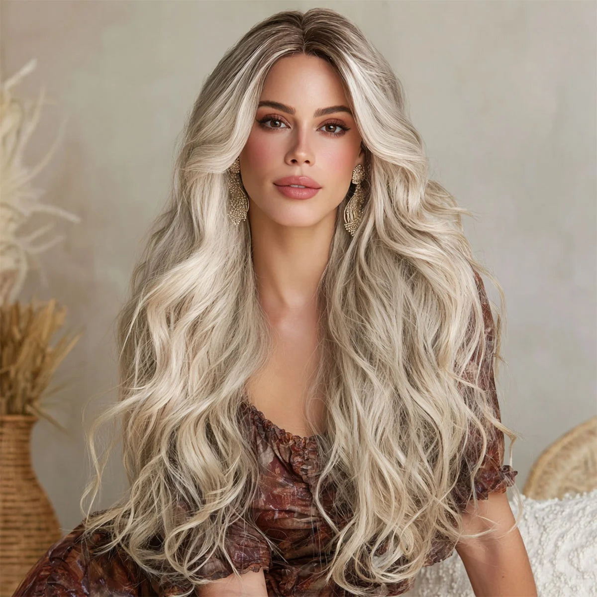 2025 & 2026 European American Fashion Lace Gold Gradient Synthetic Wigs Water Wave Style for Ladies Shipped California 9038 Warehouse