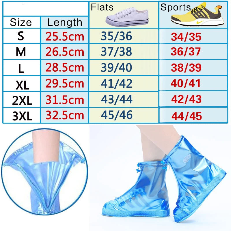 Waterproof Rain Reusable Shoes Cover Slip-resistant Zipper Rain Boots Overshoes High Quality Black Blue Blue High Shoes Cover