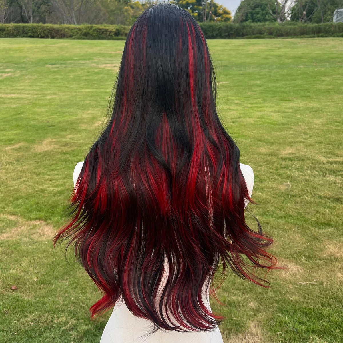 2025 & 2026 Hot Selling Fashion Wig Synthetic Wig Future Fiber Red and Black Highlight Dyed Gradient Curly Wigs for Women 	SM398
