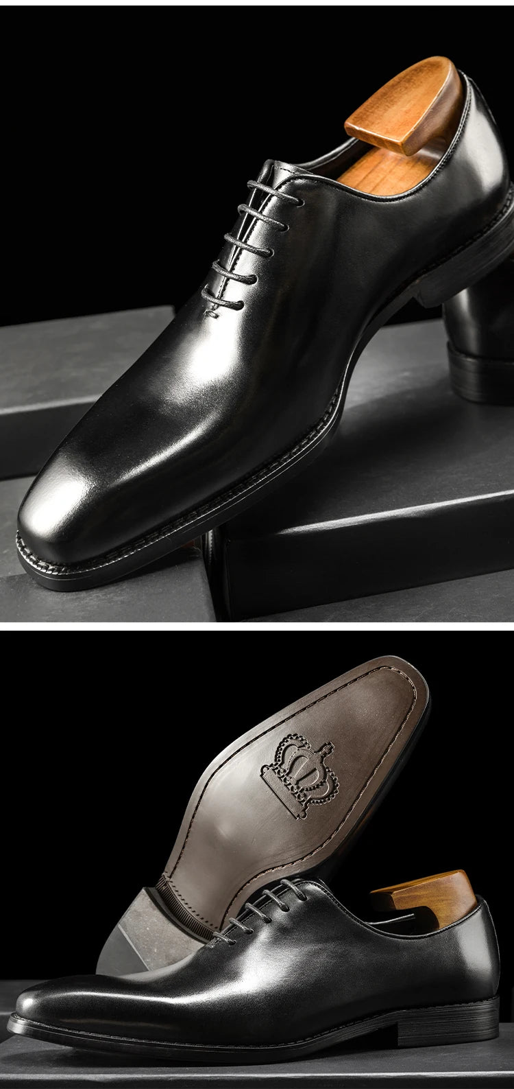 Hanmce Oxford Shoes Fashion Genuine Leather Breathable Patent  Shoes For Men