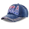Popular Men Women Adjustable Hip Hop Trucker Hats Cotton USA Sports Caps Rhinestone American Flag Baseball Caps
