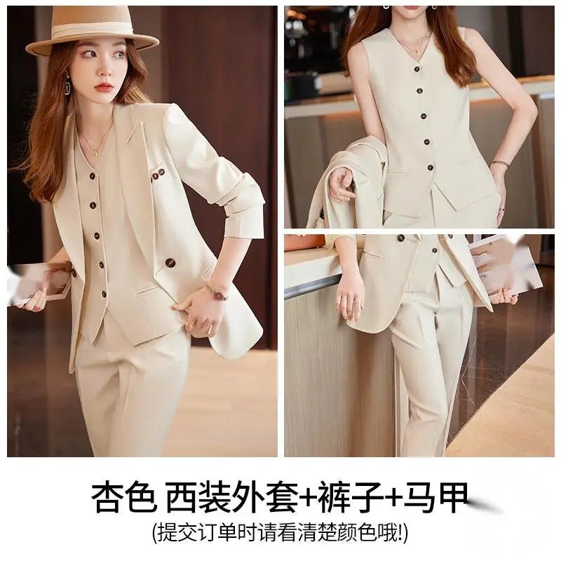 S-4XL Blazer New Style Temperament Vest Three Piece Suit Goddess Style Professional Formal Suit Jacket+vest+pants