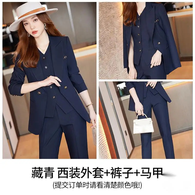 S-4XL Blazer New Style Temperament Vest Three Piece Suit Goddess Style Professional Formal Suit Jacket+vest+pants