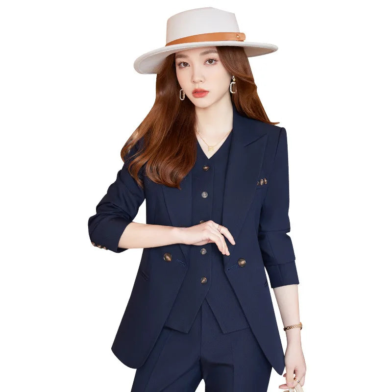 S-4XL Blazer New Style Temperament Vest Three Piece Suit Goddess Style Professional Formal Suit Jacket+vest+pants