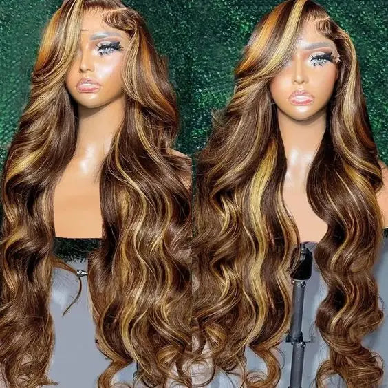 Pre Plucked P4/27 Highlight Ombre Body Wave 13x6 Human Hair Wig Honey Blonde Colored HD Lace Frontal Wigs for Black Women