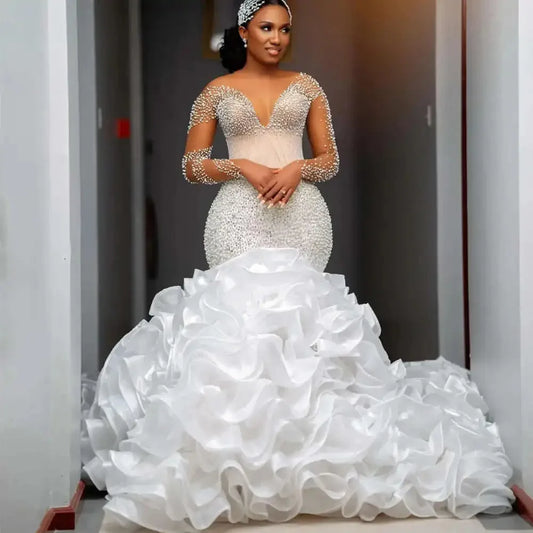 NEW ARRIVAL  Wedding Dress With Sleeves Plus Size Wedding Dresses 2 in 1 African Wedding Dress