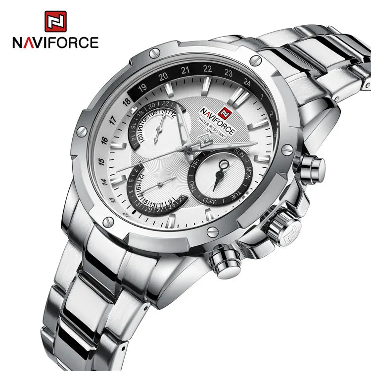 NAVIFORCE 9196S Quartz Watch with Japanese Movement Waterproof Sport Men Date Calendar Stainless Steel Wristwatches