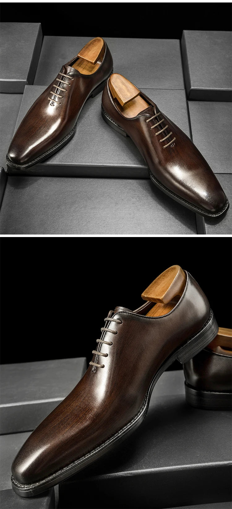 Hanmce Oxford Shoes Fashion Genuine Leather Breathable Patent  Shoes For Men