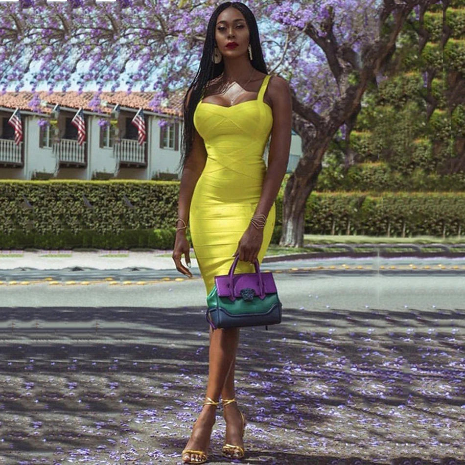 New 2026 Women Sexy Celebrity Midi Red White HL Elastic Bandage Dress Spaghetti Strap Club Bodycon Party Dress Wholesale HL434