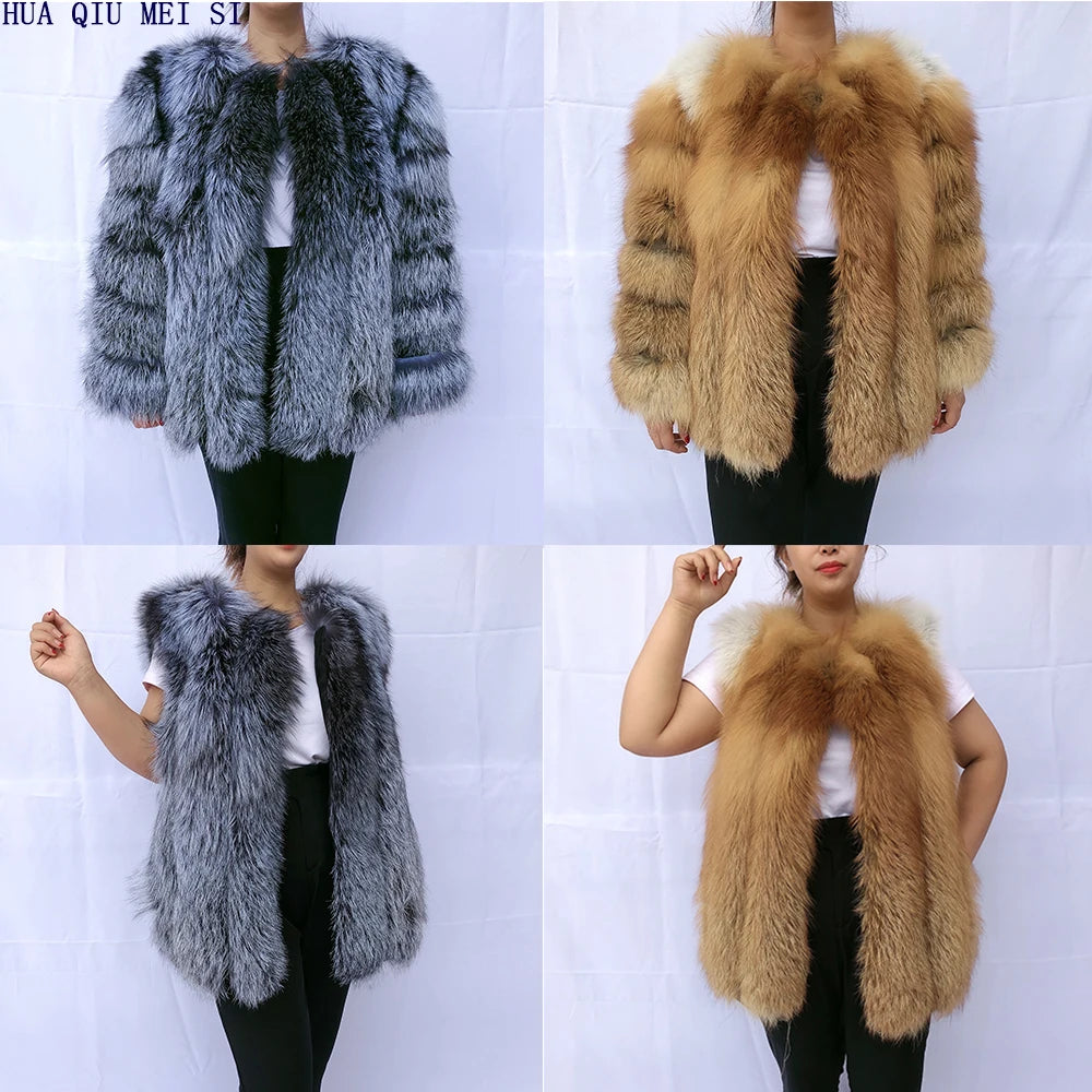 New Real fox fur coat women's winter warm 100% natural fur jacket Short Raccoon fur coat women's  high quality hot sale