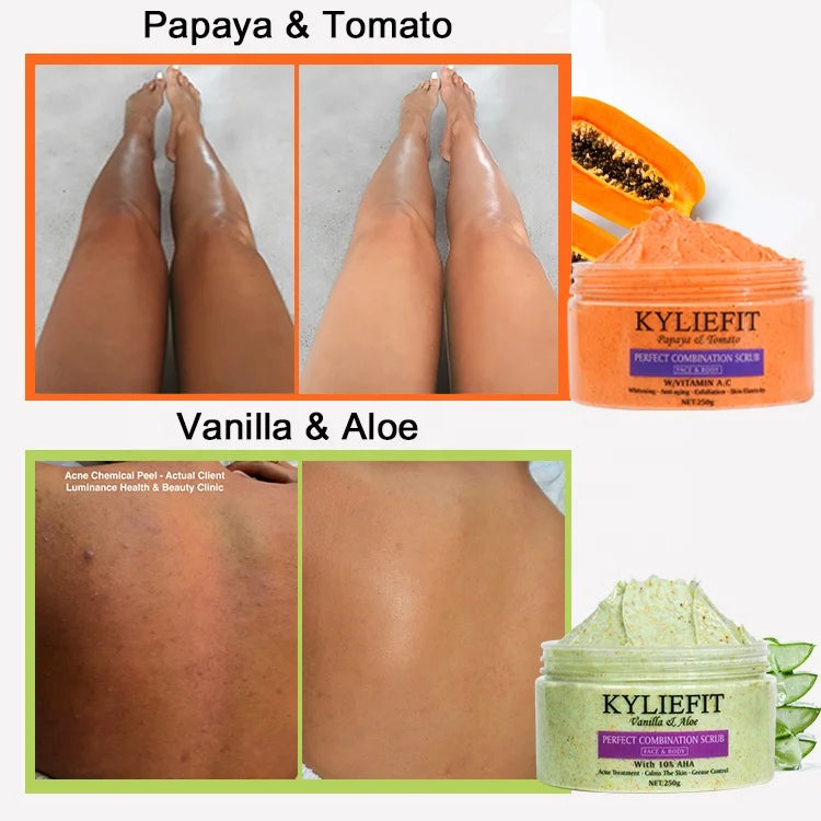 Kyliefit 4 Color Salt Whitening Exfoliating Skin Care Fruit Base Facial Body Wash Scrub Cream