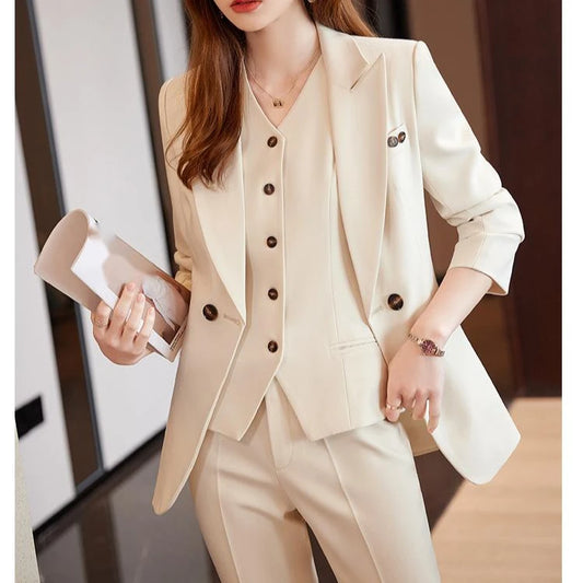 S-4XL Blazer New Style Temperament Vest Three Piece Suit Goddess Style Professional Formal Suit Jacket+vest+pants