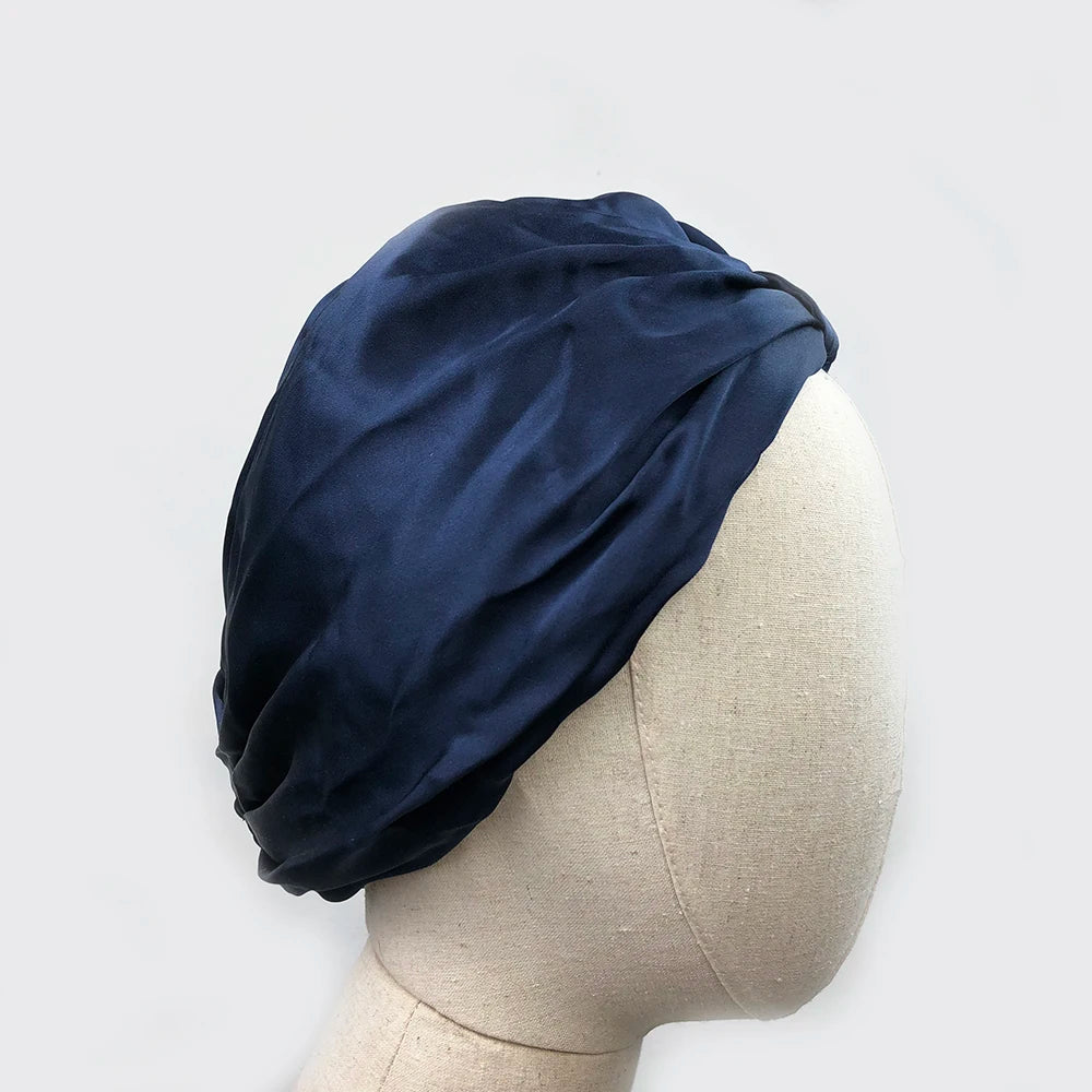Women Sleep Hat Soft Pure Silk Charmeus Night Sleep Cap Hair Bonnet  Silk Comfortable Head Cover Wide Elastic Band Hair Loss Cap