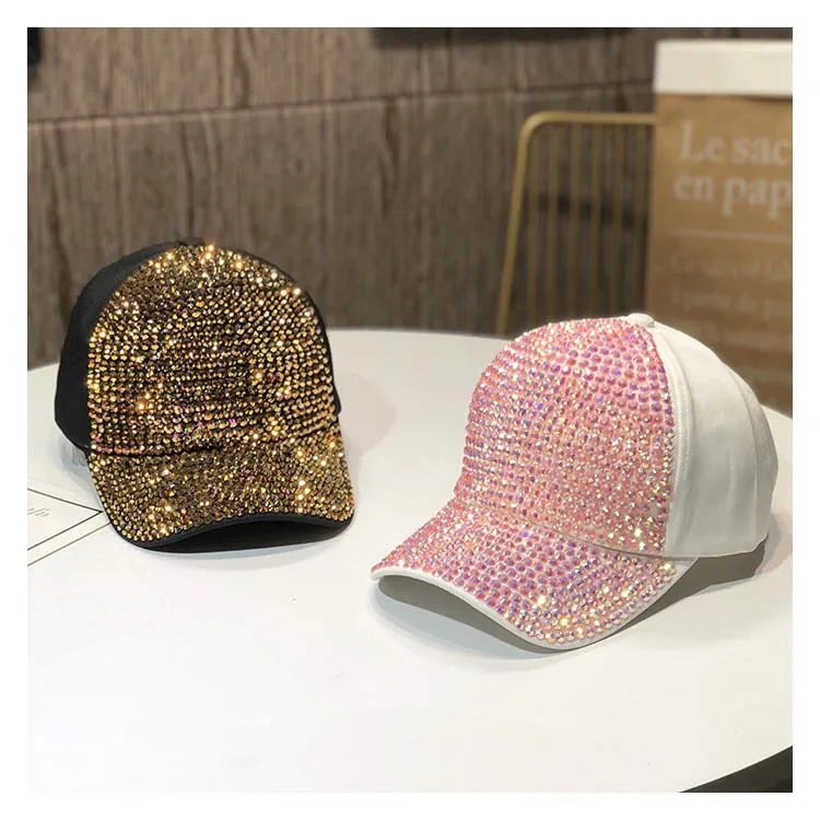 Women's Studded Rhinestone Baseball Cap Adjustable  Sparkle Bling Sun Hat