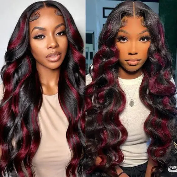 Raw Indian Hair 18-32 Inch Highlight 99J Colored Body Wave Wigs Human Hair 13x4 Transparent Lace Front Wigs for Black Women