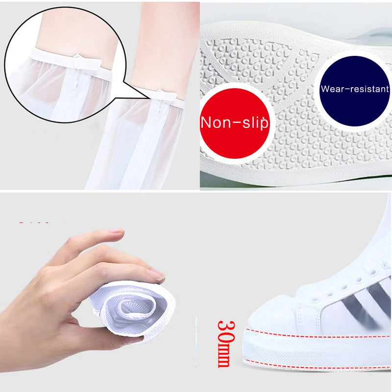 Waterproof Rain Reusable Shoes Cover Slip-resistant Zipper Rain Boots Overshoes High Quality Black Blue Blue High Shoes Cover