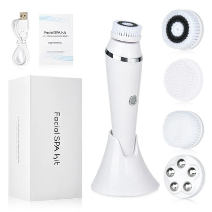 4 in 1 Electric Facial Cleansing Brush Rechargeable Waterproof Spin Sonic Exfoliator Face Scrubber Cleanser Skin Care Machine