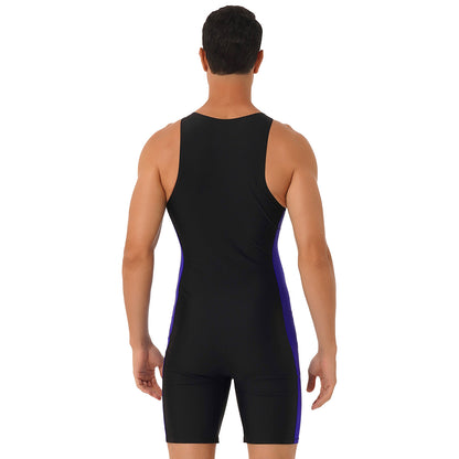 Summer Men One-piece Swimwear Swimsuit Sleeveless Front Zipper Swimming Shorts Bodysuit Triathlon Wetsuit Bathing Suit Beachwear