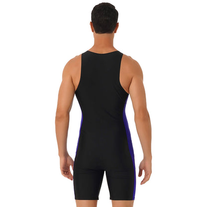 Summer Men One-piece Swimwear Swimsuit Sleeveless Front Zipper Swimming Shorts Bodysuit Triathlon Wetsuit Bathing Suit Beachwear
