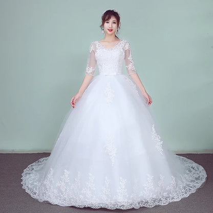 Wedding Dress 2019 The Elegant Half Sleeve Sexy V-neck Court Train Ball Gown Princess Vintage Lace Wedding Dresses Plus Szie