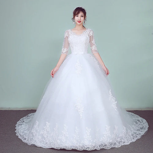Wedding Dress 2019 The Elegant Half Sleeve Sexy V-neck Court Train Ball Gown Princess Vintage Lace Wedding Dresses Plus Szie