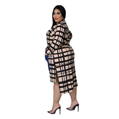 New Plus Size Dresses Women 2022 Wholesale Buttons Casual Long Sleeve Loose Office Lady Plaid Shirt Midi Dresses Dropshipping