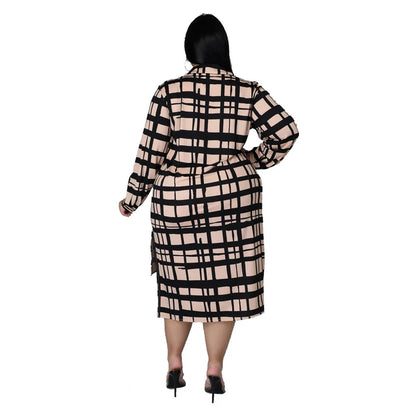 New Plus Size Dresses Women 2022 Wholesale Buttons Casual Long Sleeve Loose Office Lady Plaid Shirt Midi Dresses Dropshipping