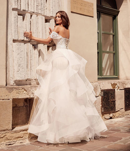 Exquisite Off-shoulder Princess Wedding Dress Customized Appliques Cascading Ruffles Puffy Tulle Bridal Gown  Vestidos de Novia