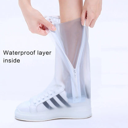 Waterproof Rain Reusable Shoes Cover Slip-resistant Zipper Rain Boots Overshoes High Quality Black Blue Blue High Shoes Cover