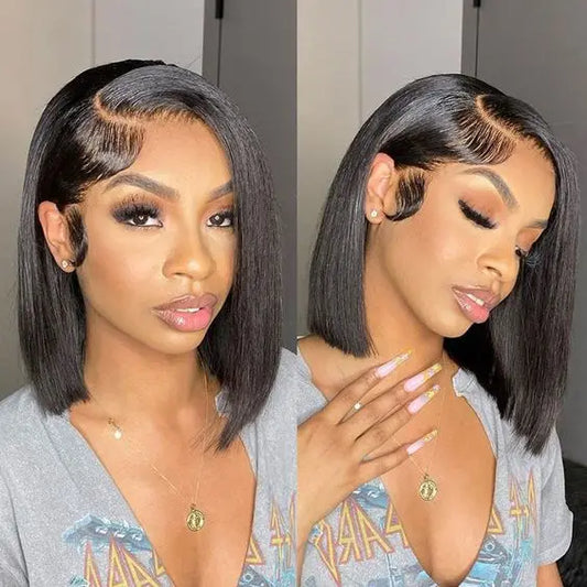 Royce Short Bob Transparent Lace Human Hair Wig,10-16 Inch Bone Straight Brazilian Hair Wig,4x4 13x4 Bob Wigs for Black Women