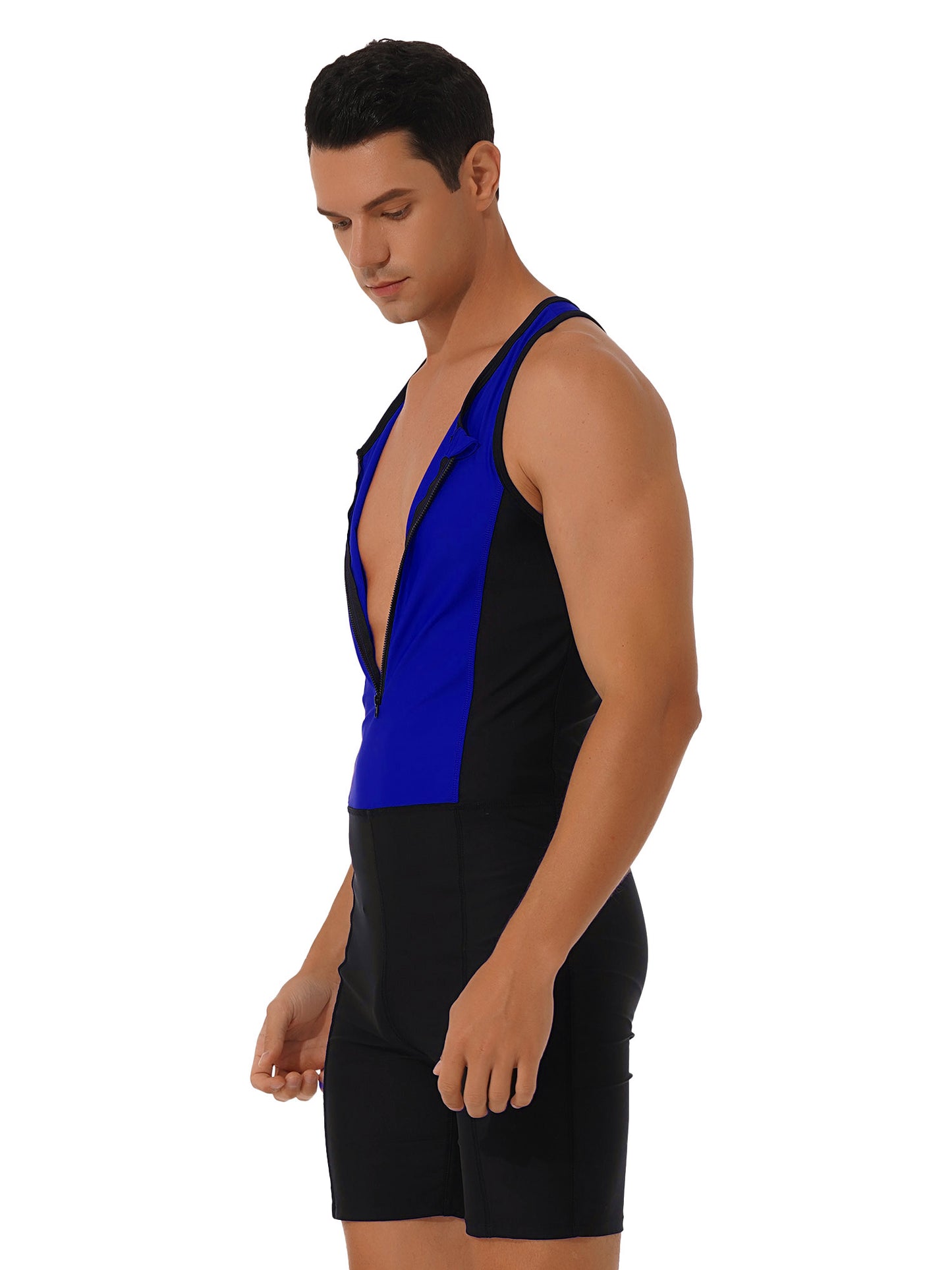 Men Bodysuit Swimsuit Sleeveless Racerback Zipper Jumpsuit Swimwear Bathing Suit Surfing Clothing Rashguard Beachwear Wetsuit