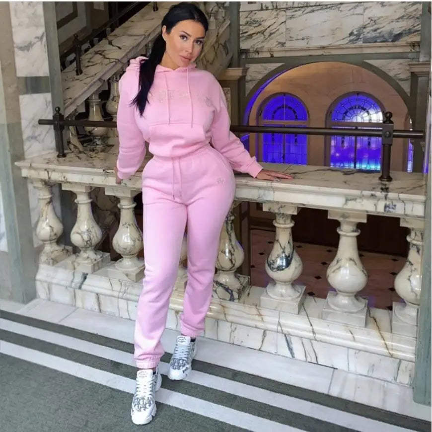 Diamonds Tracksuit 2 Piece Set Women Oversize Hoodies Sweatshirt Sweatpants Joggers Sport Pant Suits Femme Outfits Sweatsuits