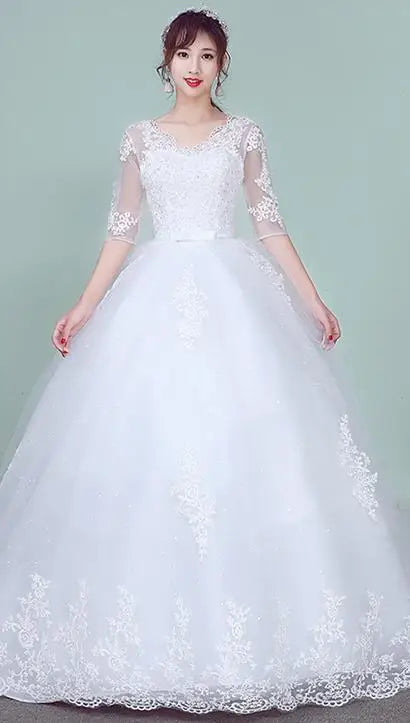 Wedding Dress 2019 The Elegant Half Sleeve Sexy V-neck Court Train Ball Gown Princess Vintage Lace Wedding Dresses Plus Szie