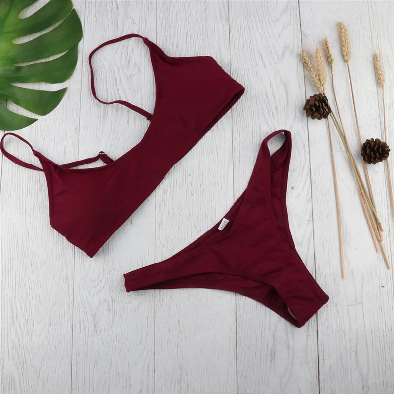 Brazilian Bikini 2022 Bathing Suit Women Swimsuit Plus Size Solid Swimwear Sexy Bandeau Bikini Set Push Up Maillot De Bain Femme