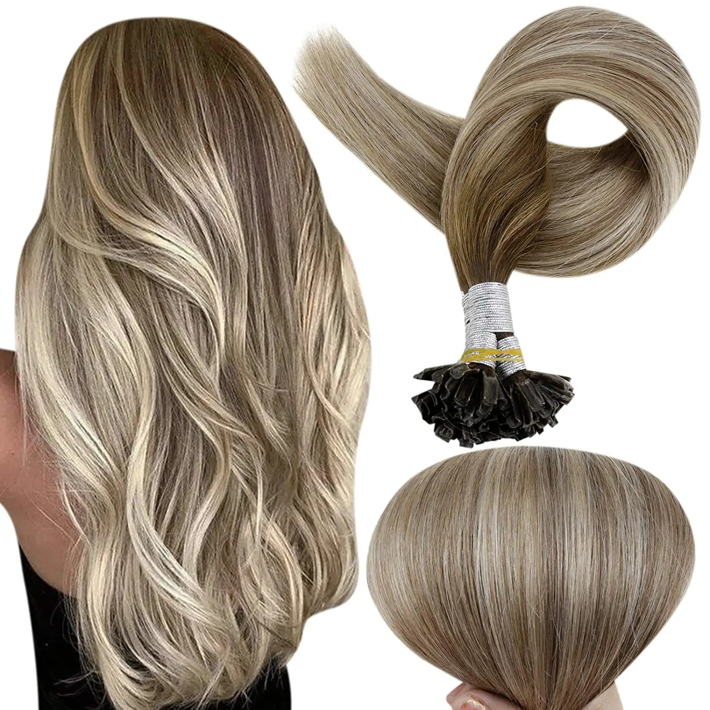 Full Shine U Tip Hair Extensions Fusion Hair Balayage Color 40-50g Keratin Glue Beads Prebonded Human Hair Extensiones