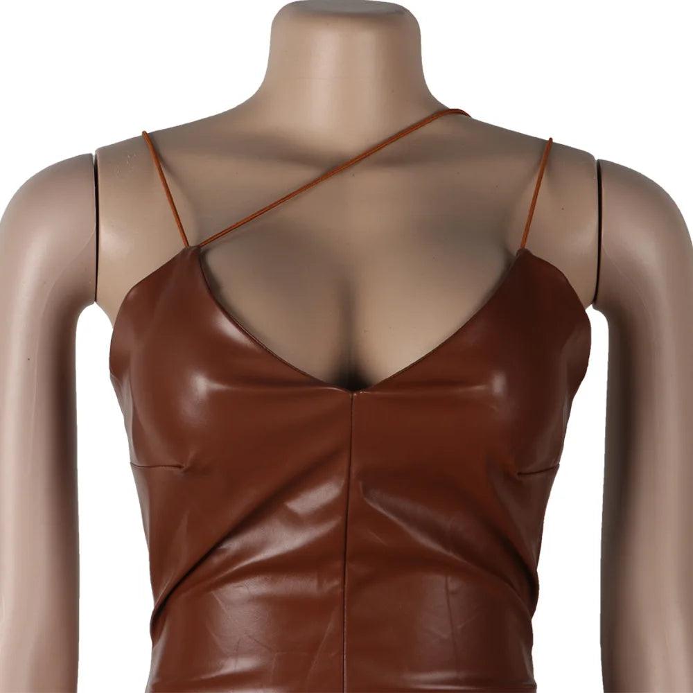 faux leather dress women dresses for women 2025 birthday outfits female dresses casual PU winter clothes