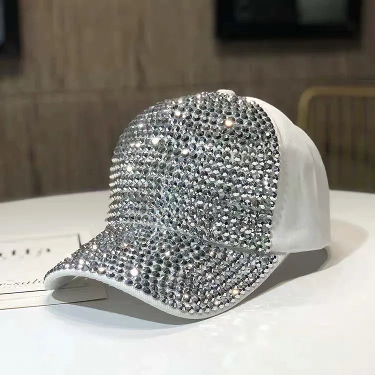 Women's Studded Rhinestone Baseball Cap Adjustable  Sparkle Bling Sun Hat