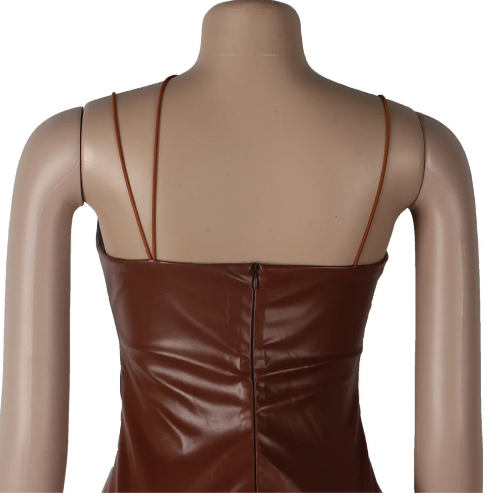 faux leather dress women dresses for women 2025 birthday outfits female dresses casual PU winter clothes