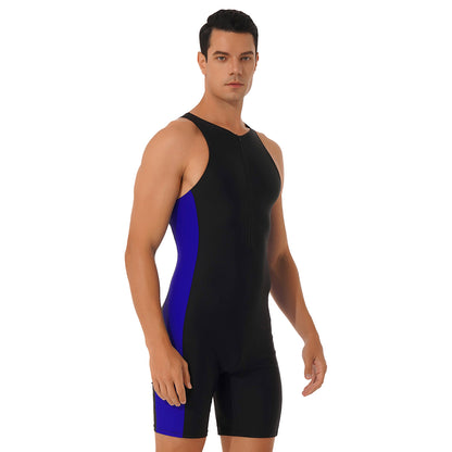 Summer Men One-piece Swimwear Swimsuit Sleeveless Front Zipper Swimming Shorts Bodysuit Triathlon Wetsuit Bathing Suit Beachwear