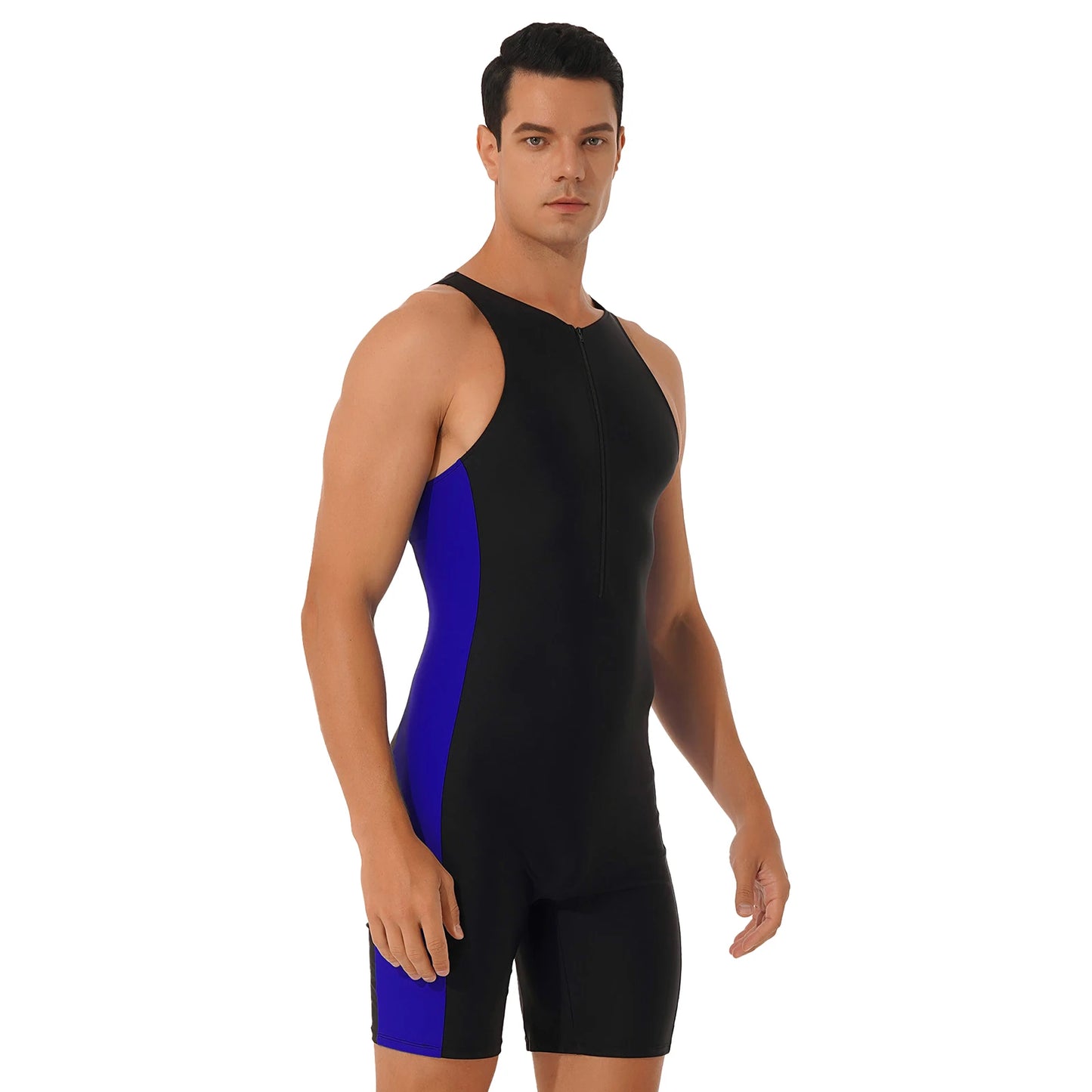 Summer Men One-piece Swimwear Swimsuit Sleeveless Front Zipper Swimming Shorts Bodysuit Triathlon Wetsuit Bathing Suit Beachwear