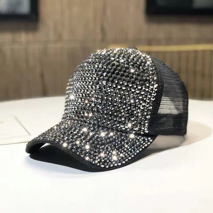 Women's Studded Rhinestone Baseball Cap Adjustable  Sparkle Bling Sun Hat