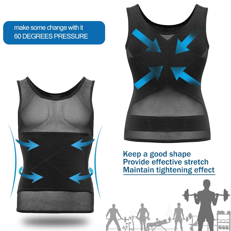 Shape Men Slimming Body Shaper Waist Trainer Vest with Tummy Control Girdle Posture Back Correction Abdomen Tank Top Shaperwear